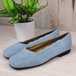 Valley Lane Blue Suede Flats with Square Toe, Size 6.5